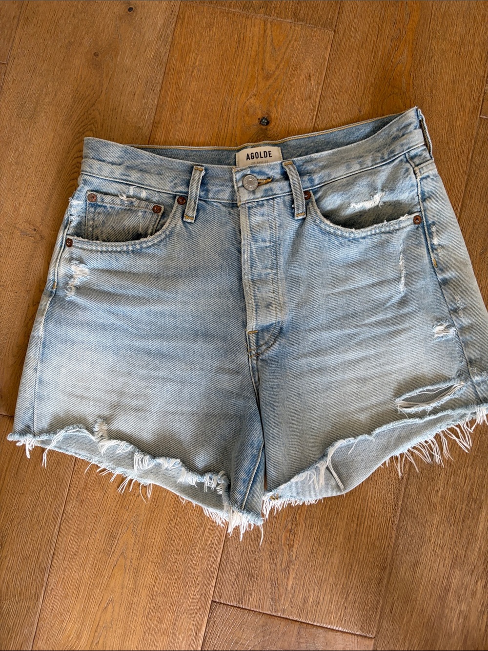 Agolde Parker Long Jean Denim Shorts 25 - Picture 2 of 5